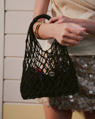 DANCING HAND WOVEN VERTICAL TOTE - BLACK