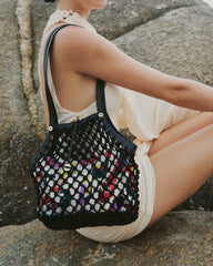 DANCING HAND WOVEN HORIZONTAL TOTE - BLACK