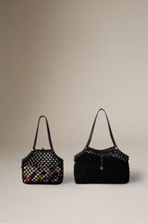 DANCING HAND WOVEN HORIZONTAL TOTE - BLACK