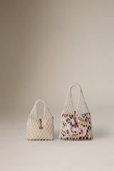 DANCING HAND WOVEN VERTICAL TOTE - WHITE