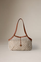 DANCING HAND WOVEN HORIZONTAL TOTE - WHITE