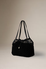 DANCING HAND WOVEN HORIZONTAL TOTE - BLACK