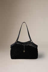 DANCING HAND WOVEN HORIZONTAL TOTE - BLACK