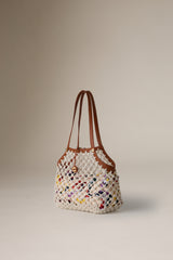 DANCING HAND WOVEN HORIZONTAL TOTE - WHITE