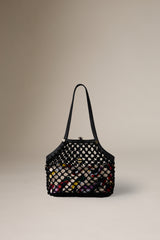 DANCING HAND WOVEN HORIZONTAL TOTE - BLACK