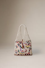 DANCING HAND WOVEN VERTICAL TOTE - WHITE