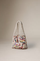DANCING HAND WOVEN VERTICAL TOTE - WHITE