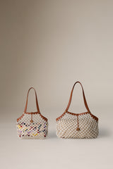 DANCING HAND WOVEN HORIZONTAL TOTE  - WHITE
