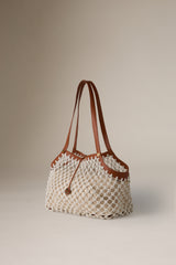 DANCING HAND WOVEN HORIZONTAL TOTE  - WHITE