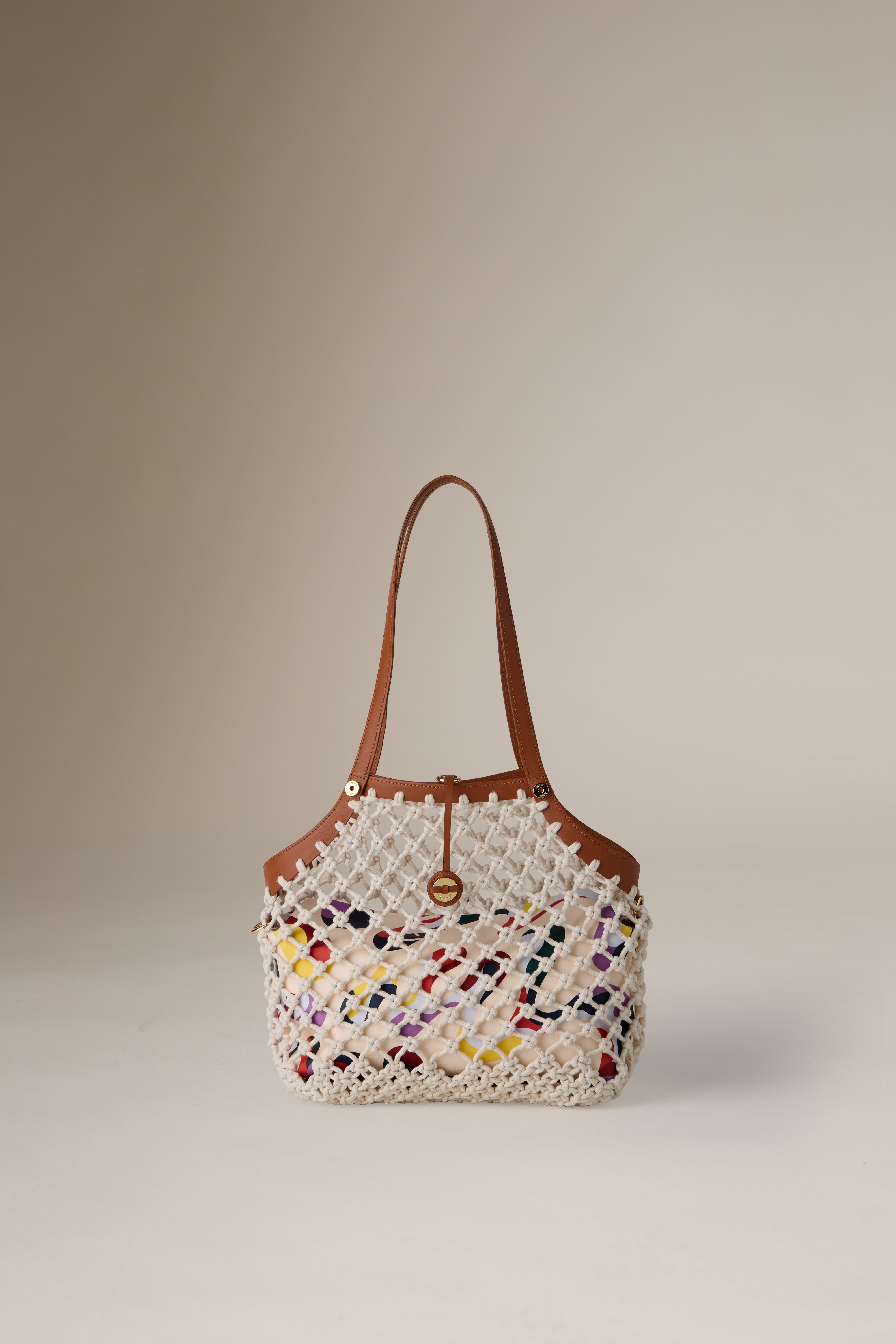 DANCING HAND WOVEN HORIZONTAL TOTE  - WHITE