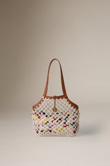 DANCING HAND WOVEN HORIZONTAL TOTE  - WHITE